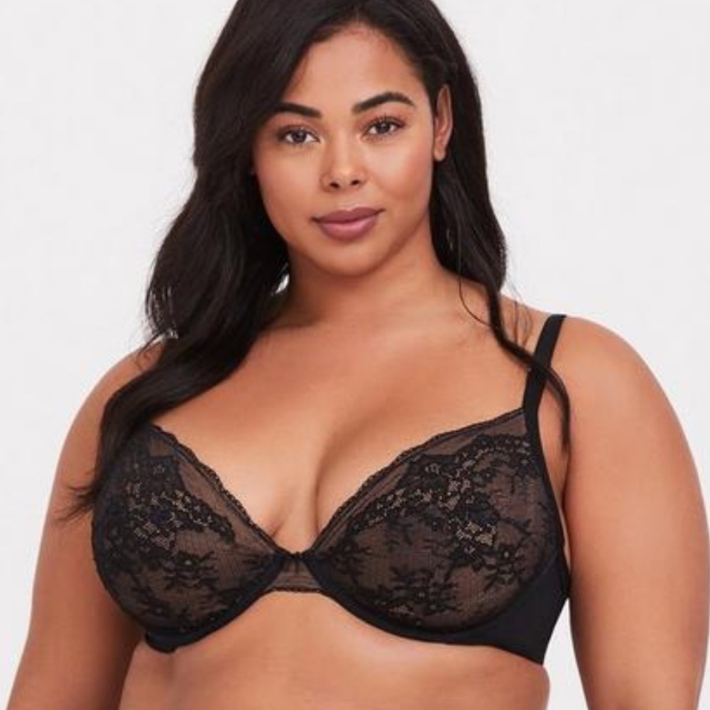 Torrid Plunge Unlined Mesh Lace Straight Back Bra